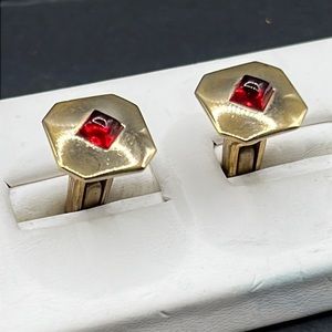 Vintage Hickok red rhinestone cuff links